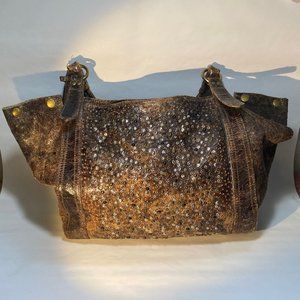 Frye Brown Weathered Bag with Metal / Stud Accents